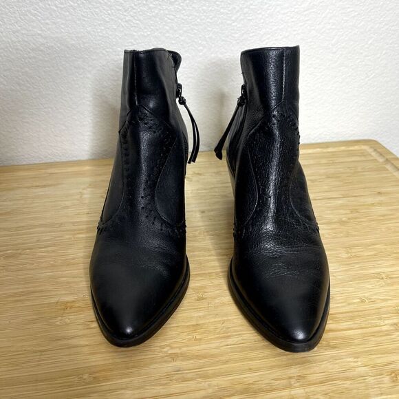 Rebecca Minkoff Boots Size 6.5 Black Leather Western Topstitch Zip Ankle Booties - Picture 3 of 13